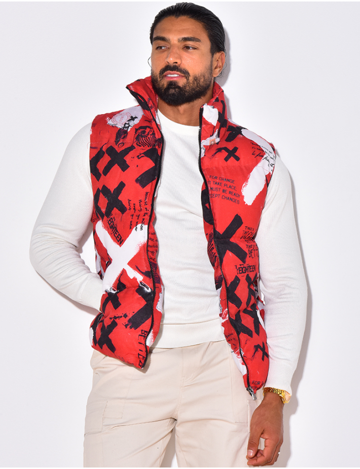 Sleeveless patterned down jacket