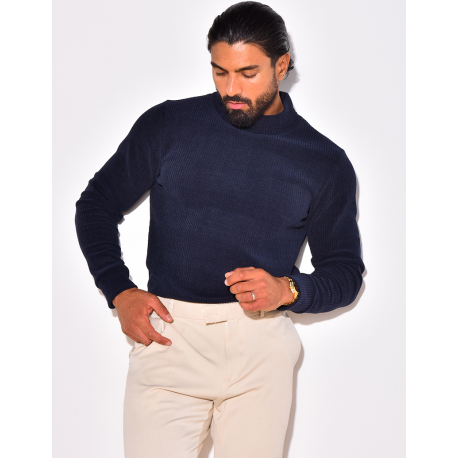 Ribbed jumper with stand-up collar