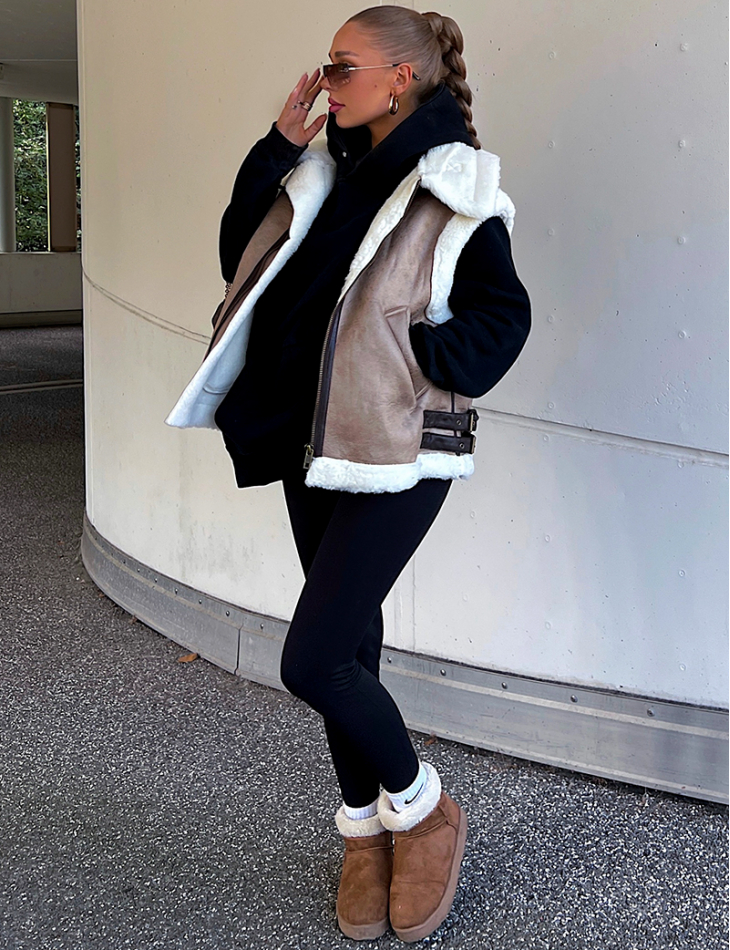   Oversized sleeveless bomber