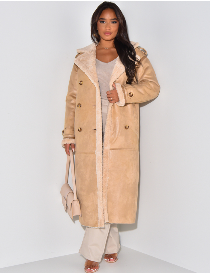 Manteau long en peau de mouton retourne