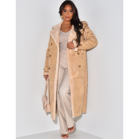   Long coat in turned sheepskin