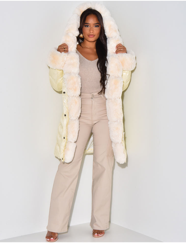 Faux fur quilted puffer jacket best sale