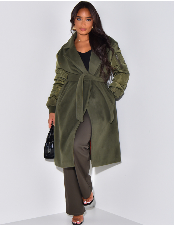   Mid-length coat with bombers sleeves