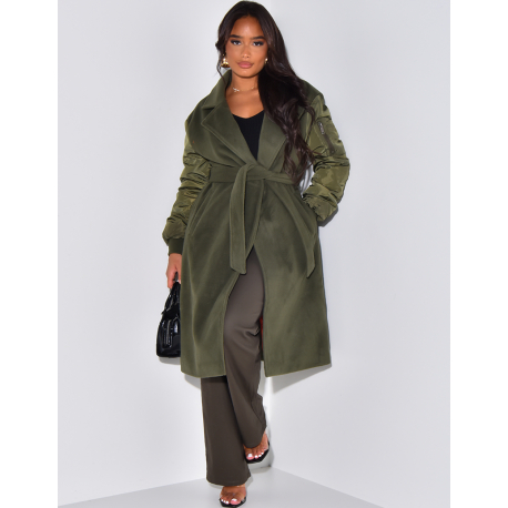   Mid-length coat with bombers sleeves