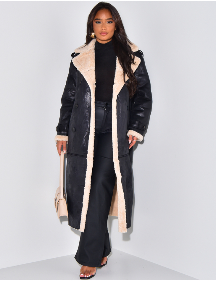   Long coat in turned sheepskin