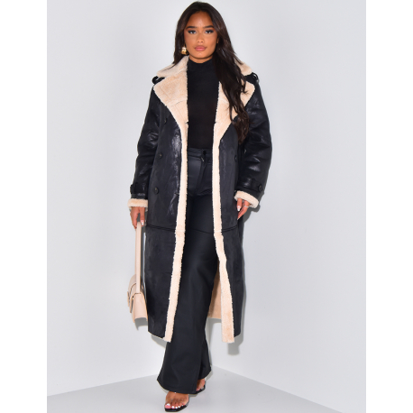   Long coat in turned sheepskin