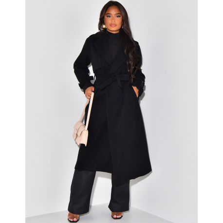 Long coat with lapels and belt