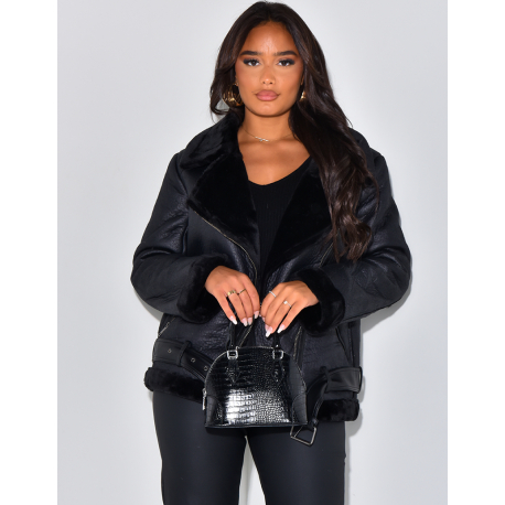   Oversized aviator jacket with fleece lining