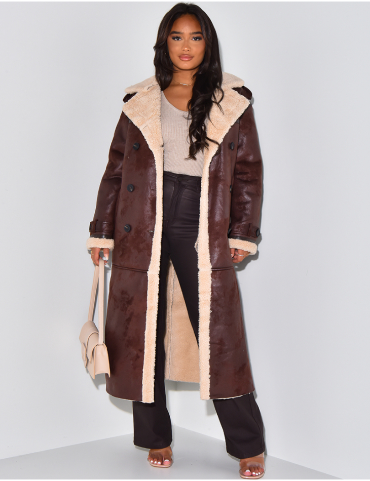   Long coat in turned sheepskin