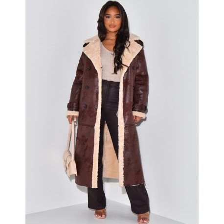   Long coat in turned sheepskin