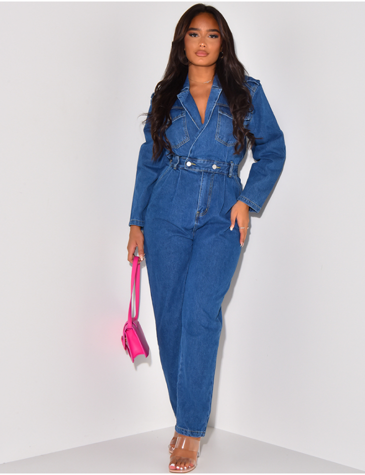   Straight cut denim jumpsuit