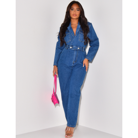   Straight cut denim jumpsuit