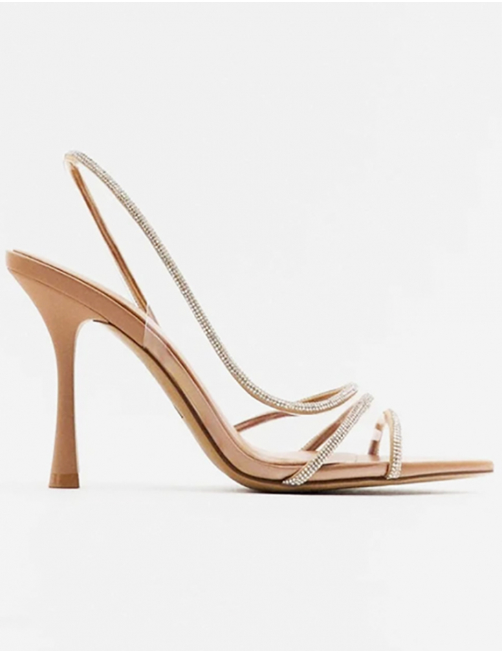   Nude rhinestone heeled sandals