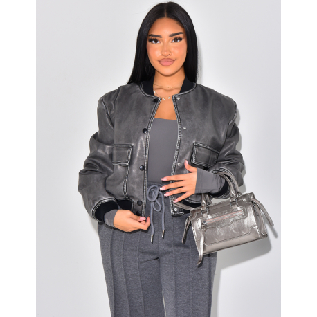   Oversized bombers in faded-effect faux leather