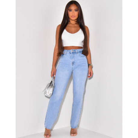   High-waisted straight-leg jeans