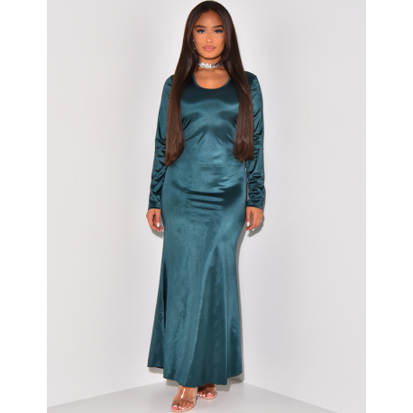   Satin long dress with lace tie at the back