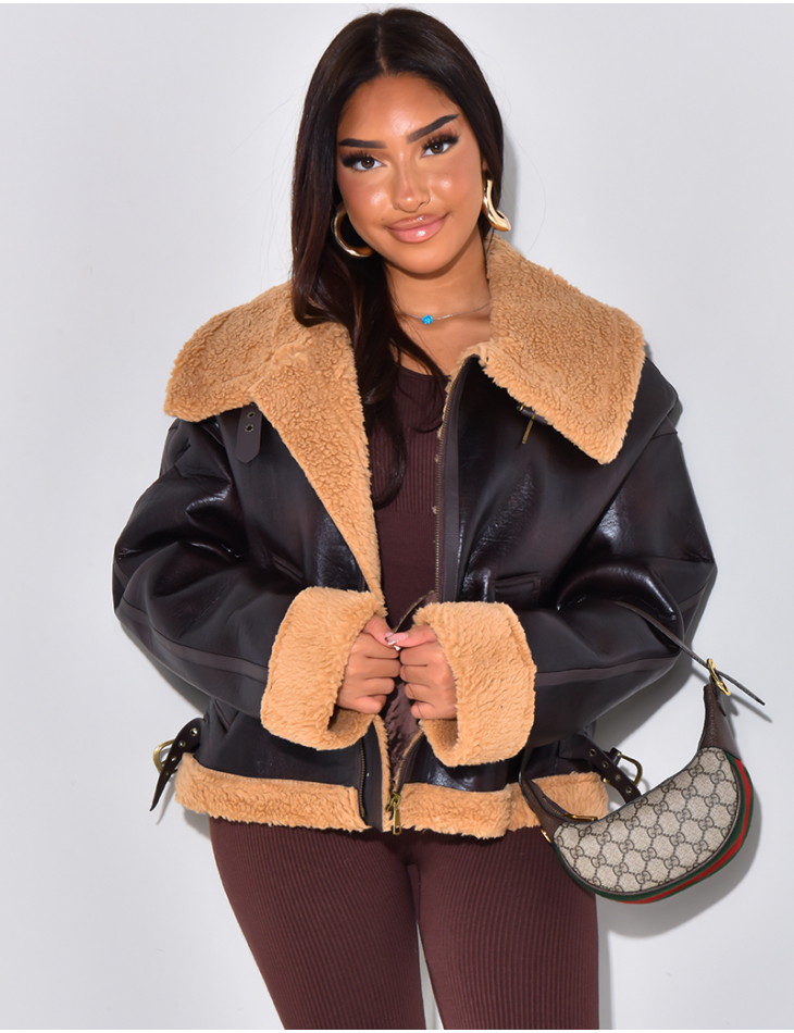 Oversized shearling bomber jacket