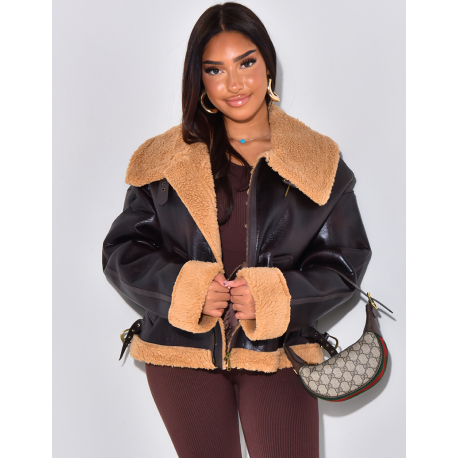 Oversized shearling bomber jacket