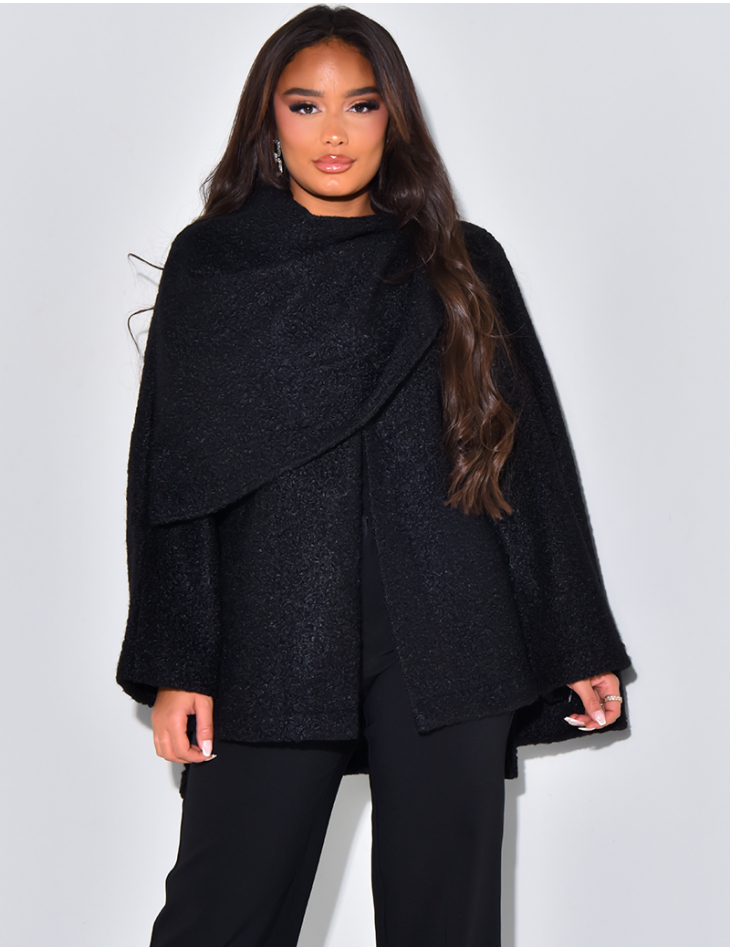   Loose-fitting curly wool scarf-effect cape