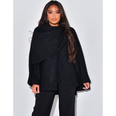   Loose-fitting curly wool scarf-effect cape