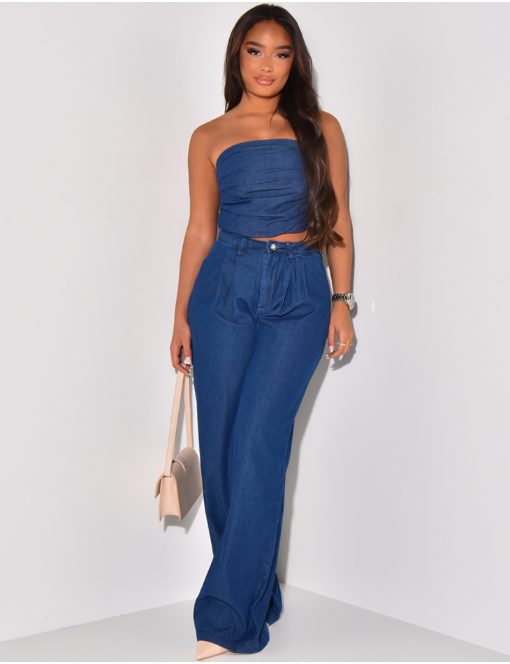 Jeans fluide coupe droite bleu brut