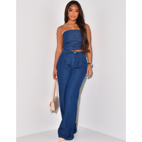 Jeans fluide coupe droite bleu brut