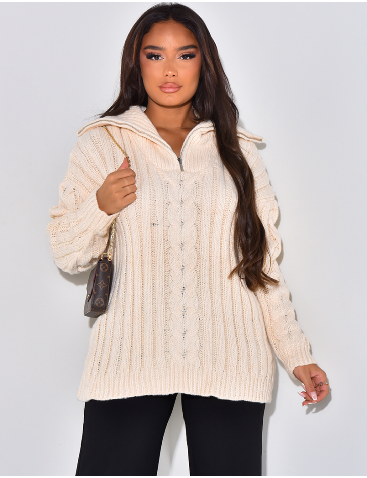   Chunky woollen jumper with zip at collar