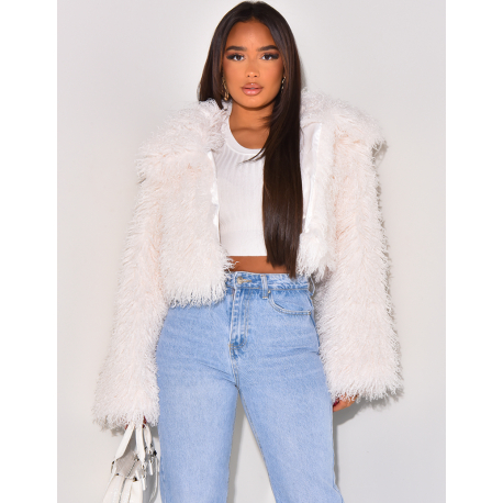   Short jacket in fluffy faux fur