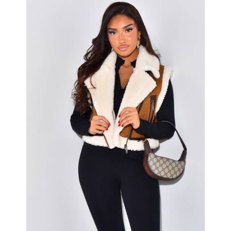   Sleeveless short lined aviator jacket