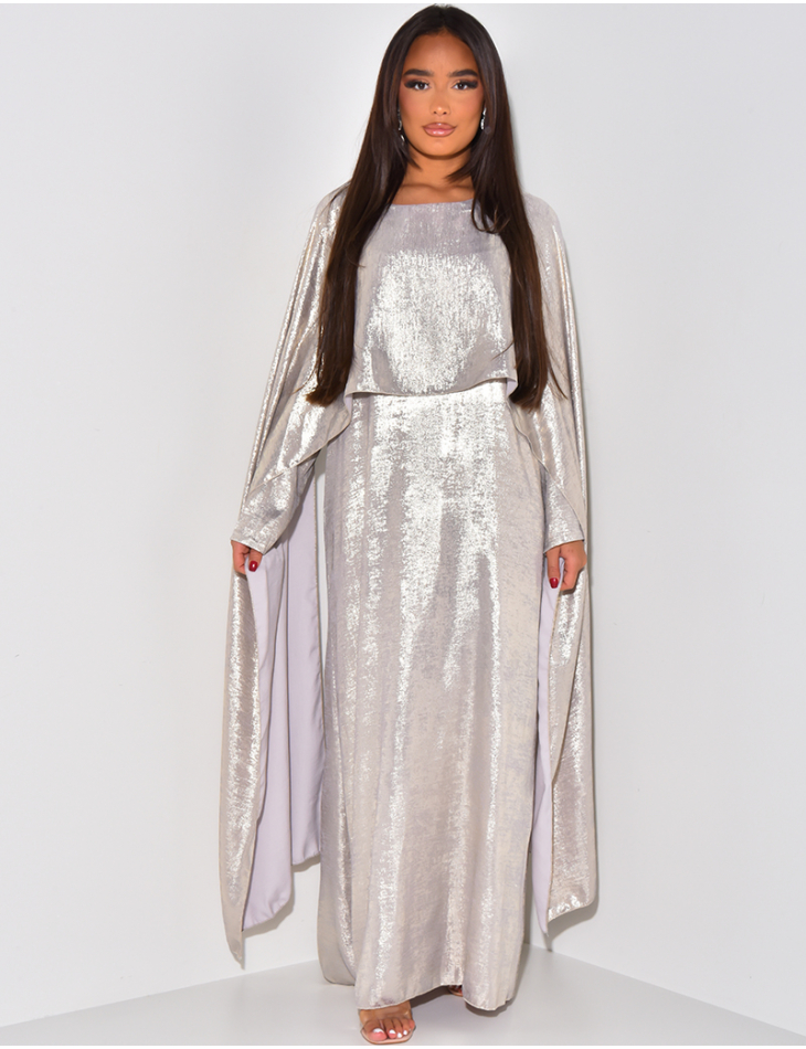 Metallic flowing cape dress