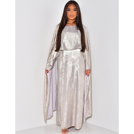 Metallic flowing cape dress