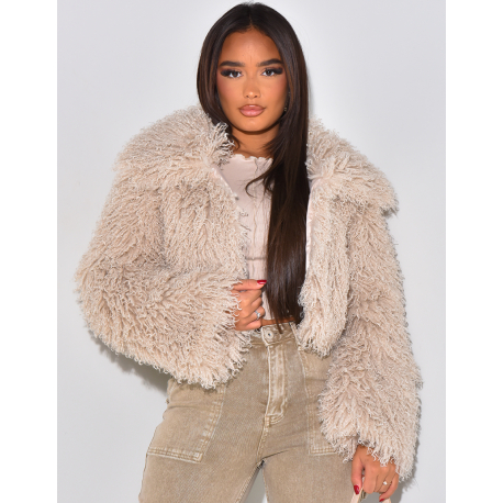   Short jacket in fluffy faux fur