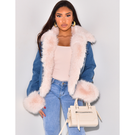   Denim jacket with thick faux fur