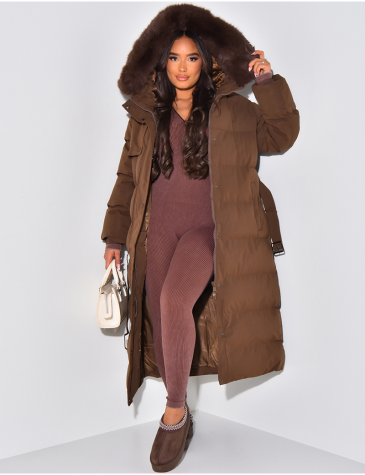 Long Padded Coat with Belt