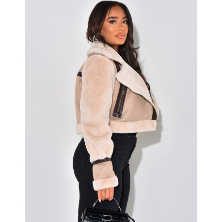 Short faux fur aviator jacket