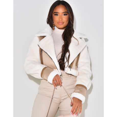 Short faux fur aviator jacket