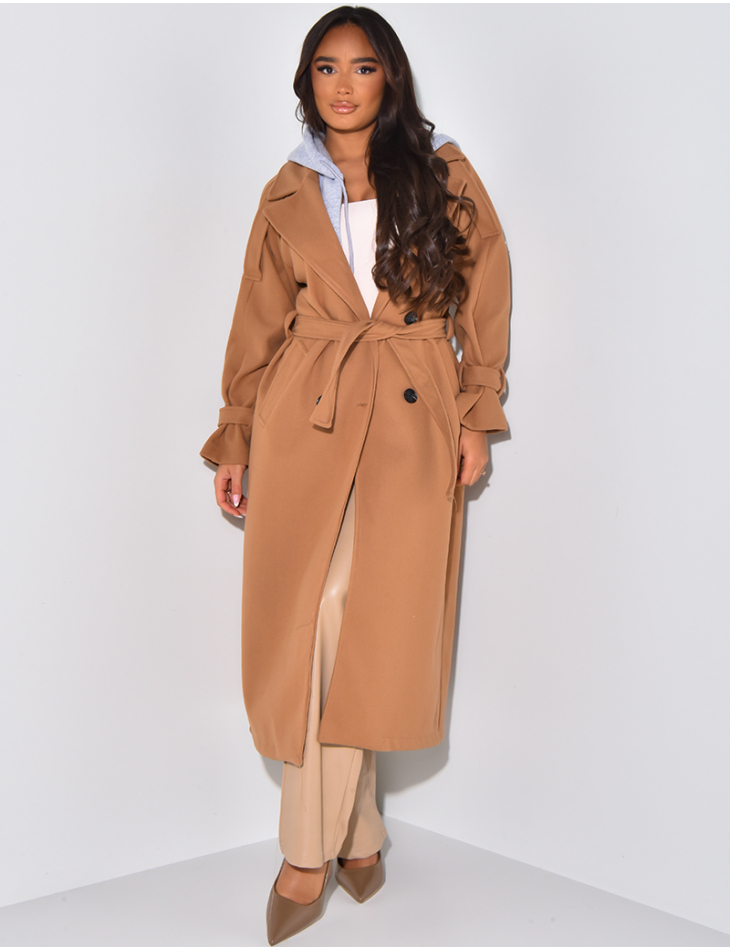 Manteau long en feutrine à capuche molletonnée