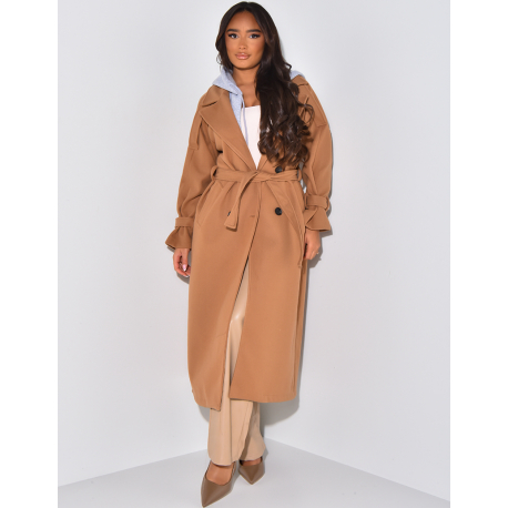 Manteau long en feutrine à capuche molletonnée