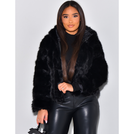 Faux fur jacket with hood