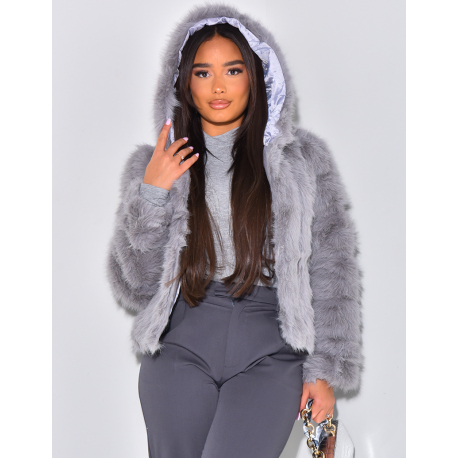 Faux fur jacket with hood