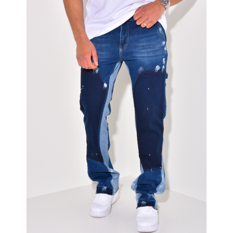 Jeans à poches avec empiècements et tâches de peinture