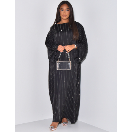 Robe abaya ample en satin à strass