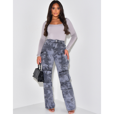 Jeans cargo multipoches gris délavé