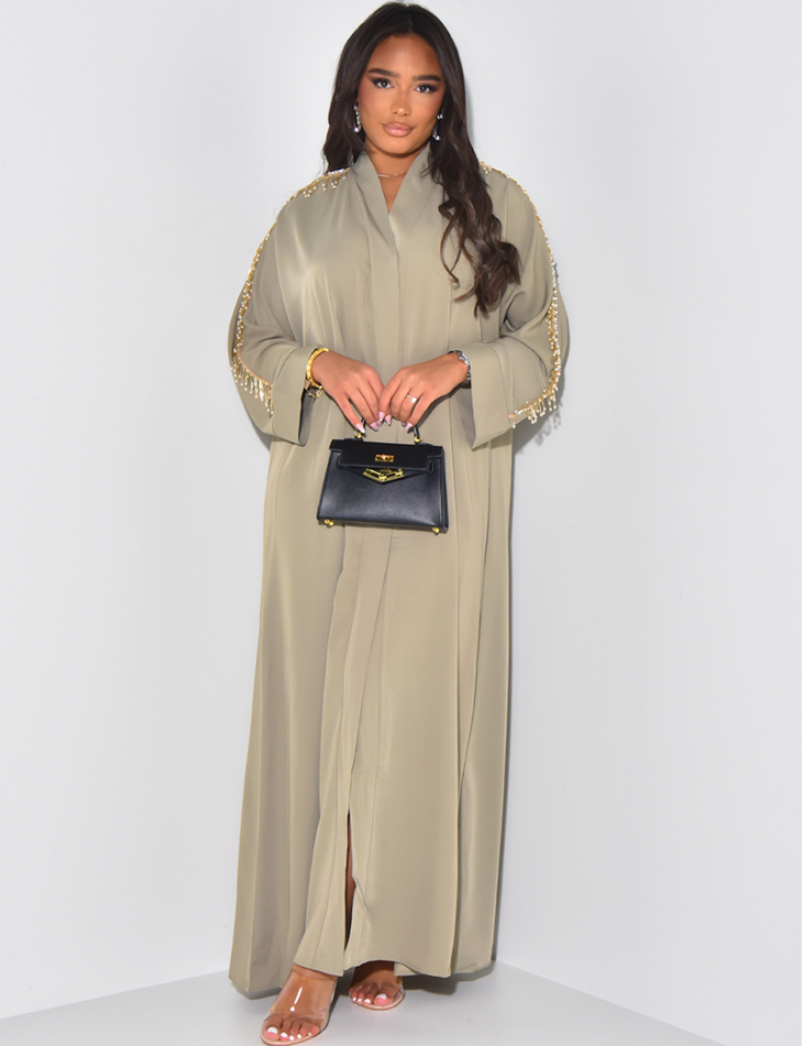 Abaya/ Kimono with button fastening and beaded sleeves