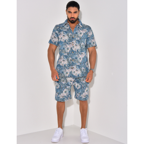 Ensemble short et chemise épais à motif floral