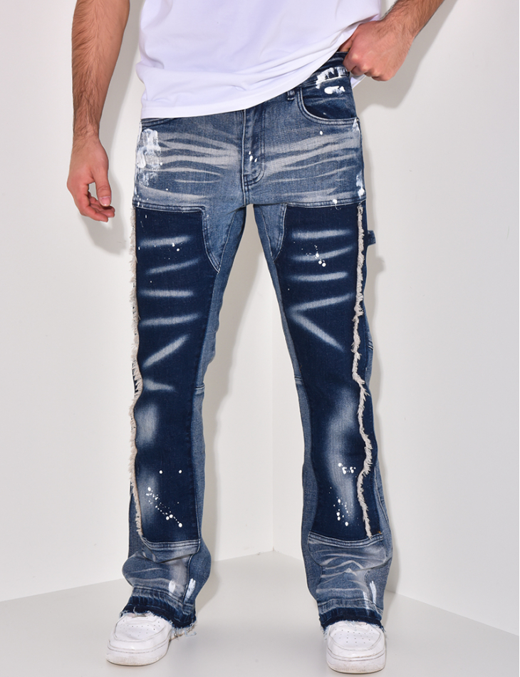 Jeans flare à tâches de peinture