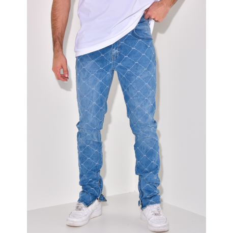 Jeans à motifs losange et zip aux chevilles