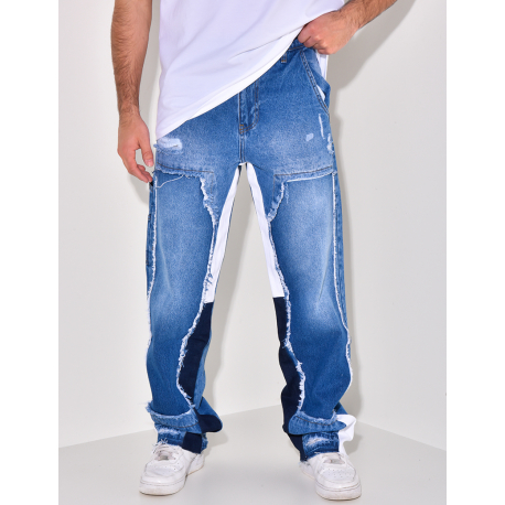 Jeans coupe droite à empiècements