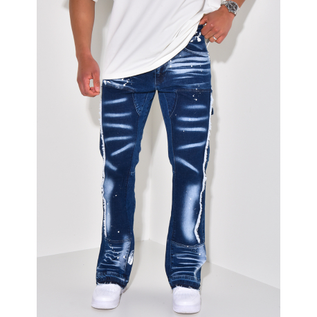 Jeans flare à tâches de peinture