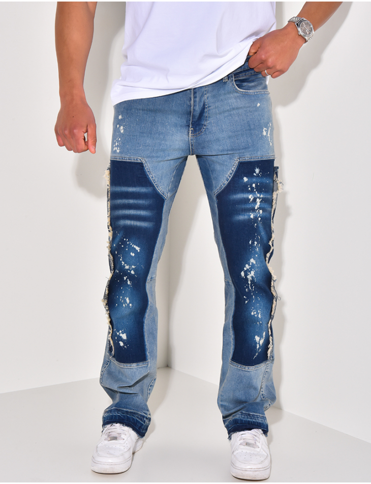 Jeans à empiècements et tâches de peinture